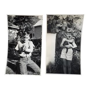 Vtg B&W Photo 1963 Cute Young Children Holding Cute Kitten Snapshot Lot of 2